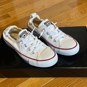 Converse White Canvas Sneakers with Navy Accents